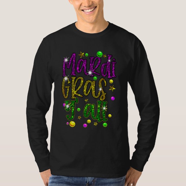Mardi Gras Y'all Galveston Fun Cute Beads And Mask T Shirt (Framsida)
