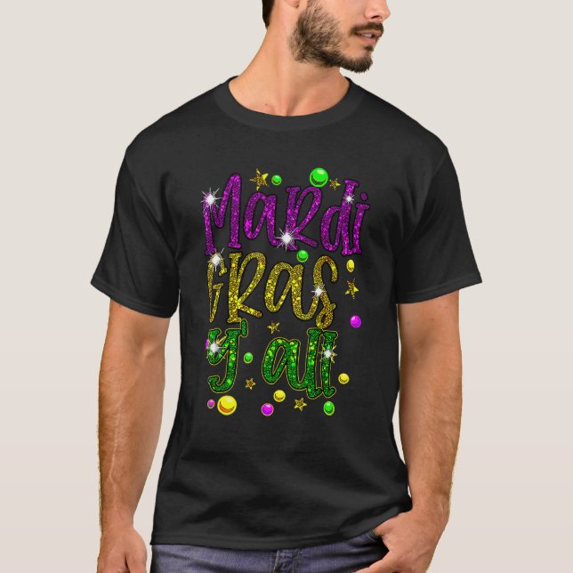 Mardi Gras Y'all Galveston Fun Cute Beads And Mask T Shirt (Framsida)