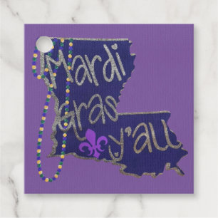 Mardi Gras Y'all Louisiana State Pärlor Favor Tags Gåvor Etiketter