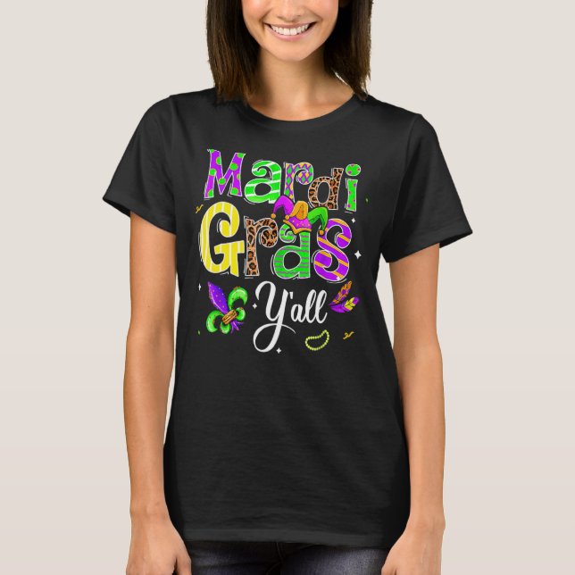 Mardi Gras Y'all Mardi Gras Party Costume T Shirt (Framsida)