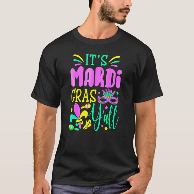Mardi Gras Yall Mardi Gras Party Mask Costume T Shirt (Framsida)