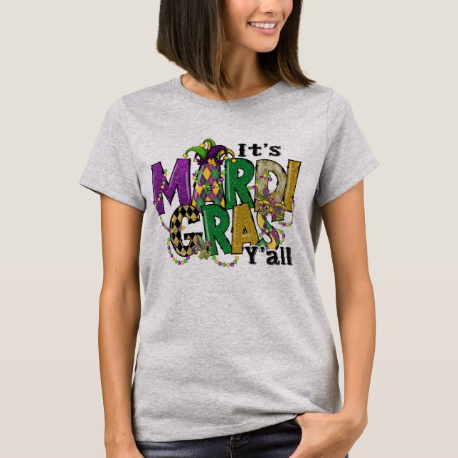 Mardi Gras Yall, Mardi Gras Party Mask Costume T Shirt (Framsida)