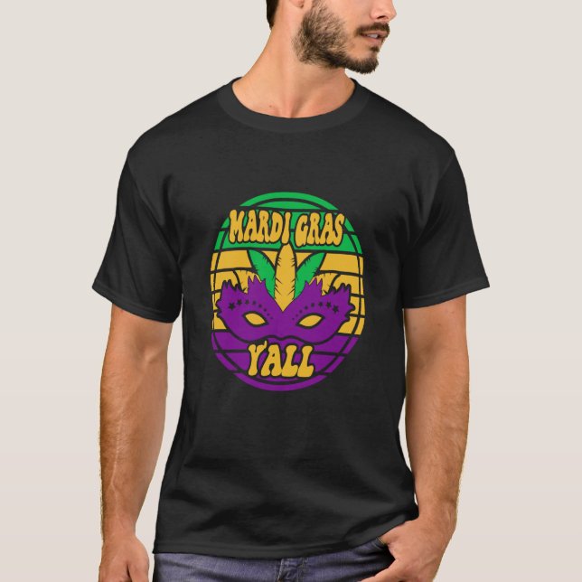 Mardi Gras Yall Party Mask Costume T Shirt (Framsida)