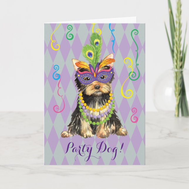 Mardi Gras Yorkie Kort (Framsida)