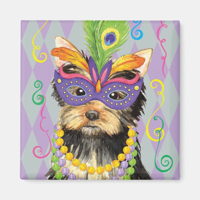 Mardi Gras Yorkie Magnet (Framsidan)