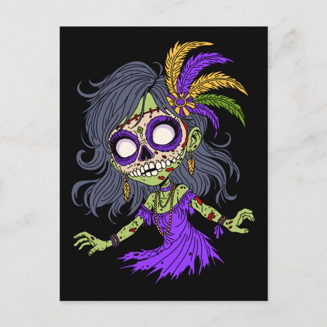 Mardi Gras Zombie Vykort (Framsida)