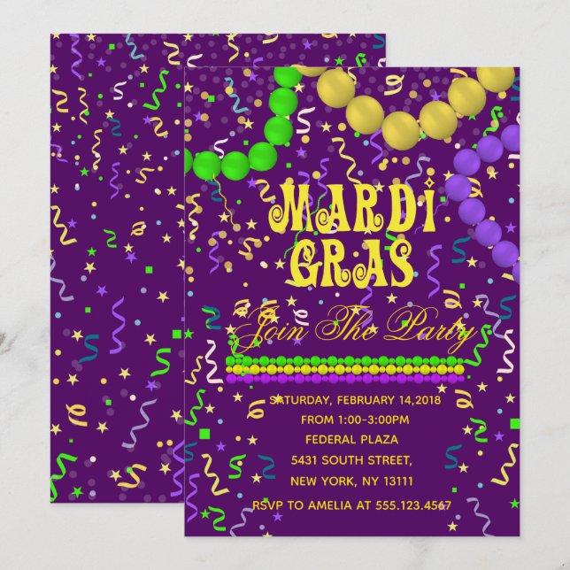 Mardi grasparty inbjudningar (Fram/baksida)