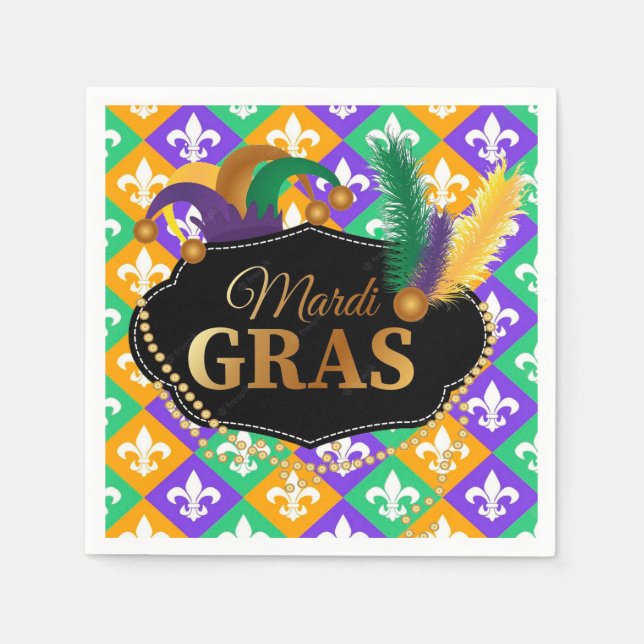 Mardi Grass Fleur de Lis Pappersservett (Framsidan)