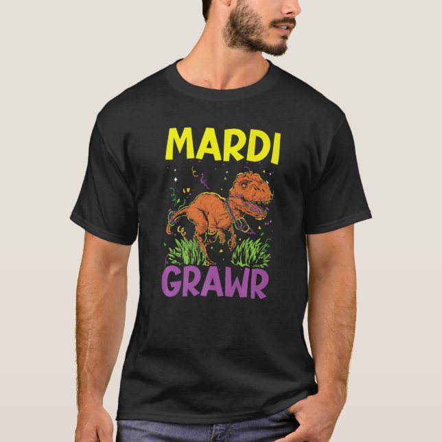 Mardi Grawr Mardi Gras Firande Dinosaur T Shirt (Framsida)