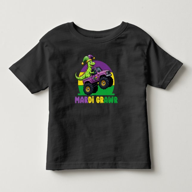 Mardi Grawr Monster Lastbil Dinosaur Mardi Gras T Shirt (Framsida)