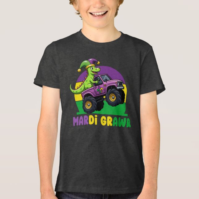 Mardi Grawr Monster Lastbil Dinosaur Mardi Gras T Shirt (Framsida)