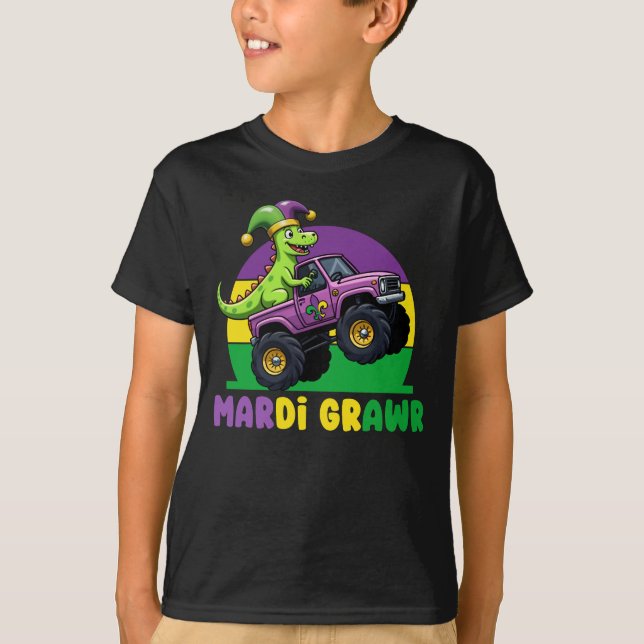 Mardi Grawr Monster Lastbil Dinosaur Mardi Gras T Shirt (Framsida)