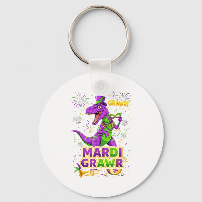 Mardi Grawr Rex Dino Gras Design Nyckelring (Framsida)