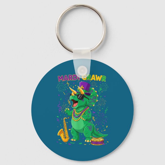 Mardi Grawr Rex Dino Gräs Nyckelring (Framsida)