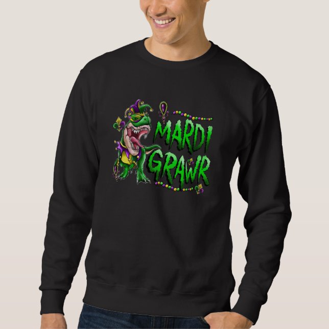 Mardi Grawr Rex Dinosaur Mardi Gras Bead Boys Kids Lång Ärmad Tröja (Framsida)