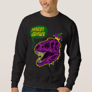 Mardi Grawr T Rex Dino Funny Mardi Gras Carnival C Lång Ärmad Tröja