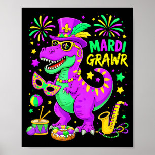 Mardi Grawr T-rex Dino Mardi Gras Dinosaurpärlor M Poster