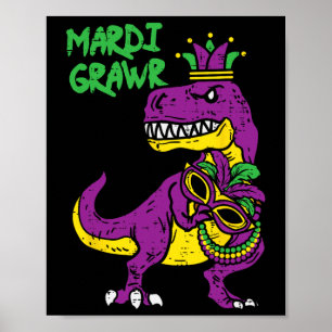 Mardi Grawr T-rex Dino Småbarn Kids Mardi Gras Boy Poster