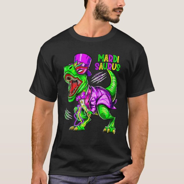 Mardi Grawr T Rex Dinosaur Bead Mardi Gras Party B T Shirt (Framsida)