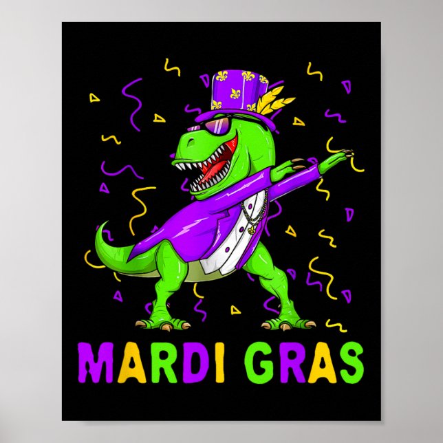 Mardi Grawr T Rex Dinosaur Mardi Gras Bead Costume Poster (Framsidan)