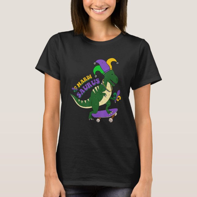 Mardi Saurus Retro Skateboard Rex Mardi Gras Fleur T Shirt (Framsida)
