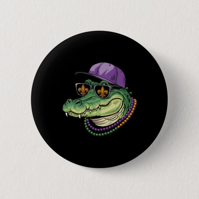 Mardigator Alligator Bruh Mardi Gras Costume Tonår Knapp (Framsida)