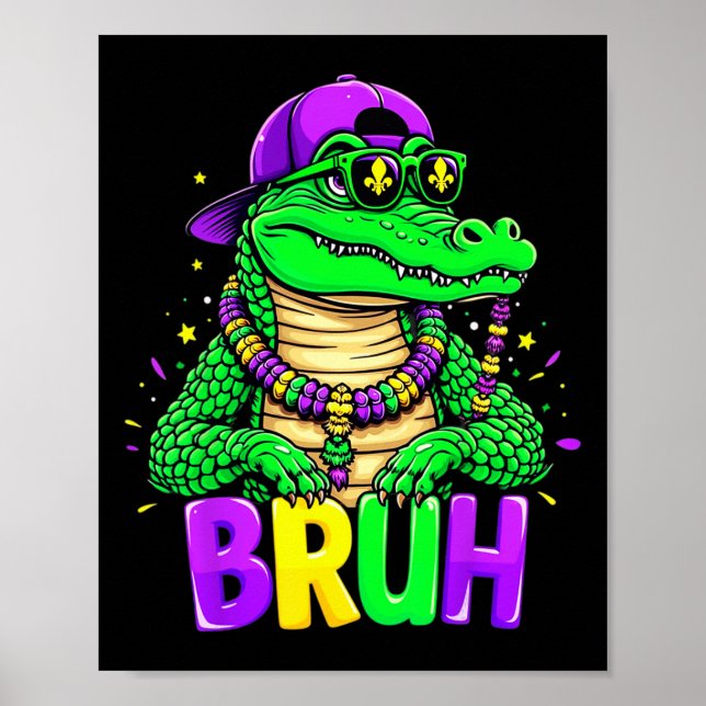 Mardigator Alligator Bruh Mardi Gras Costume Tonår Poster (Framsidan)