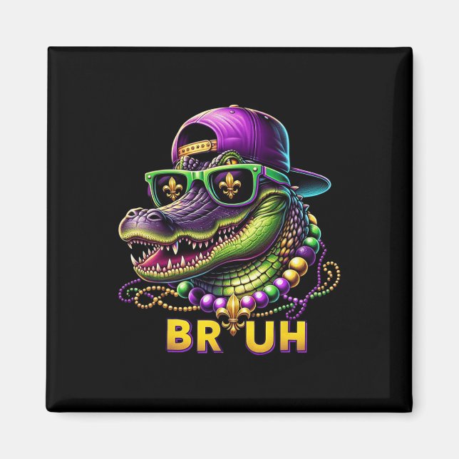 Mardigator Alligator Bruh Mardi Gras Kostym Tonåri Magnet (Framsidan)