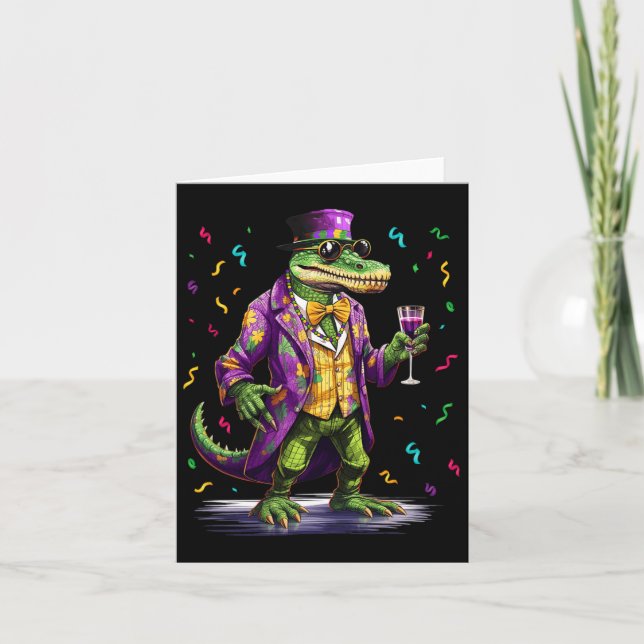 Mardigator Mardi Gras Alligator Costume Manar Wome Kort (Framsida)