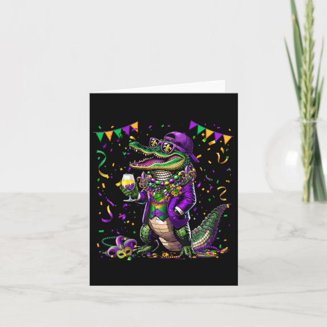 Mardigator Mardi Gras Alligator Costume Manar Wome Kort (Framsida)