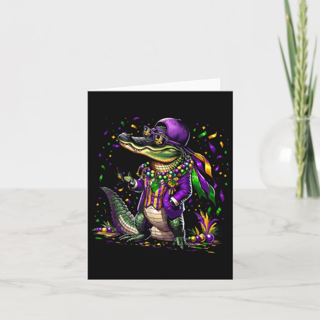 Mardigator Mardi Gras Alligator Costume Manar Wome Kort (Framsida)