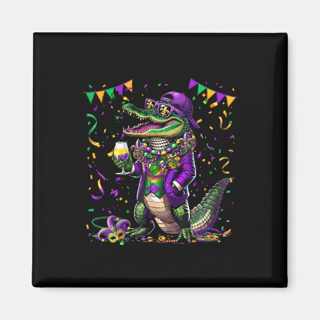 Mardigator Mardi Gras Alligator Costume Manar Wome Magnet (Framsidan)