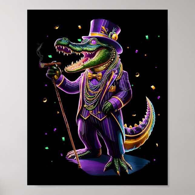 Mardigator Mardi Gras Alligator Kostym Män Kvinnor Poster (Framsidan)