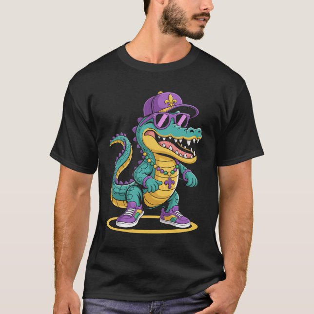 Mardigator Mardi Gras Alligator T Shirt (Framsida)