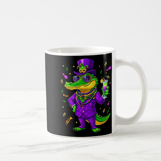 Mardigator Rolig Mardi Gras Alligator Illustration Kaffemugg (Höger)