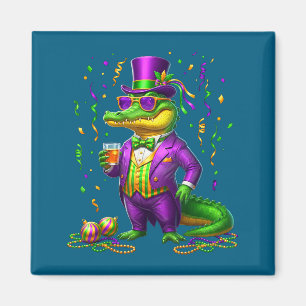 Mardigator Rolig Mardi Gras Alligator Illustration Magnet