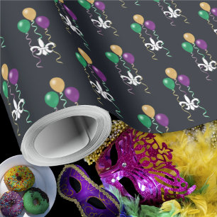 MardiGras OffWhite FleurDeLis-bubblor på grafit Presentpapper