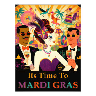 Mardis Gras cocktailparty i mitten av seklet Fototryck