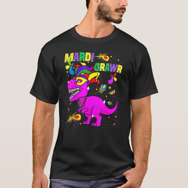 Mardisaurus T Rex Dinosaur Funny Mardi Gras Boys K Shirt (Framsida)