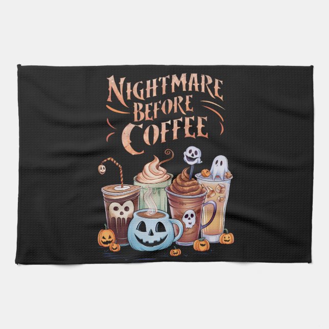 Mardröm före kaffe Pumpa Krydda Halloween Kökshandduk (Horisontell)