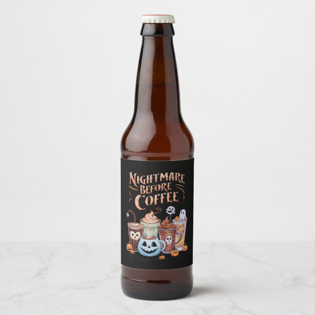 Mardröm före kaffe Pumpa Krydda Halloween Ölflaska Etikett (Framsida)