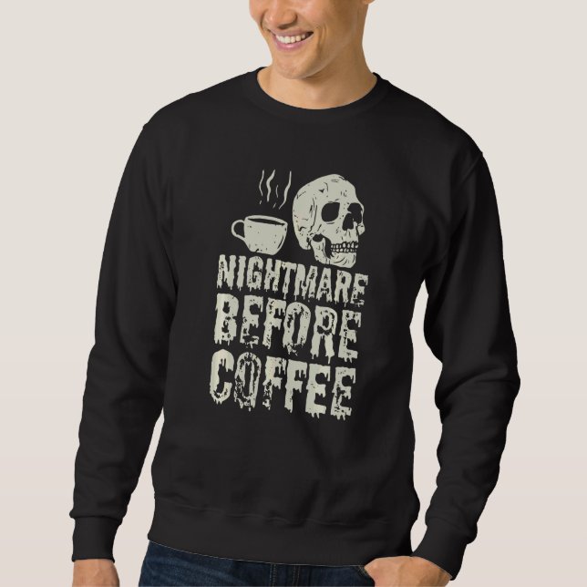 Mardröm före kaffeskalle & mugg Halloween C Lång Ärmad Tröja (Framsida)