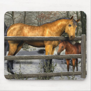 Mare and Foal in Winter Mousepad Musmatta