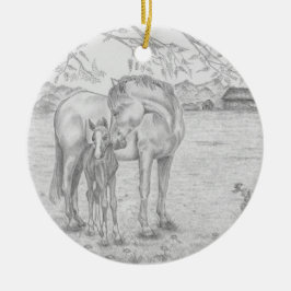 Mare och föl julgransprydnad keramik