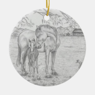 Mare och föl julgransprydnad keramik