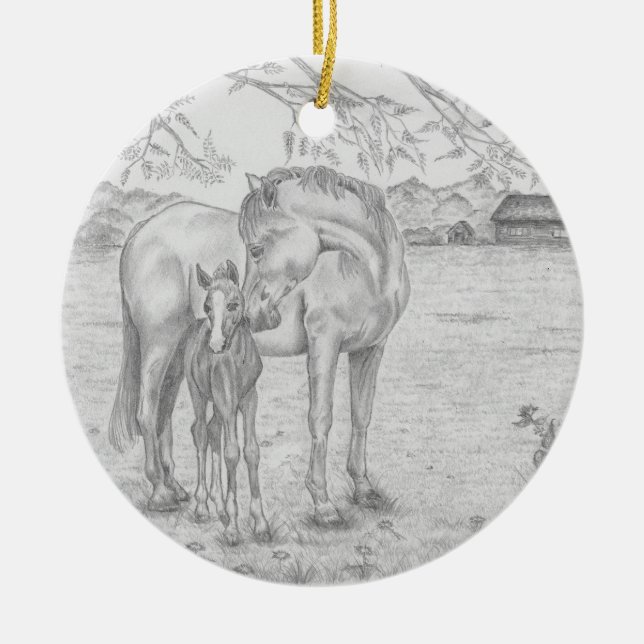 Mare och föl julgransprydnad keramik (Framsidan)
