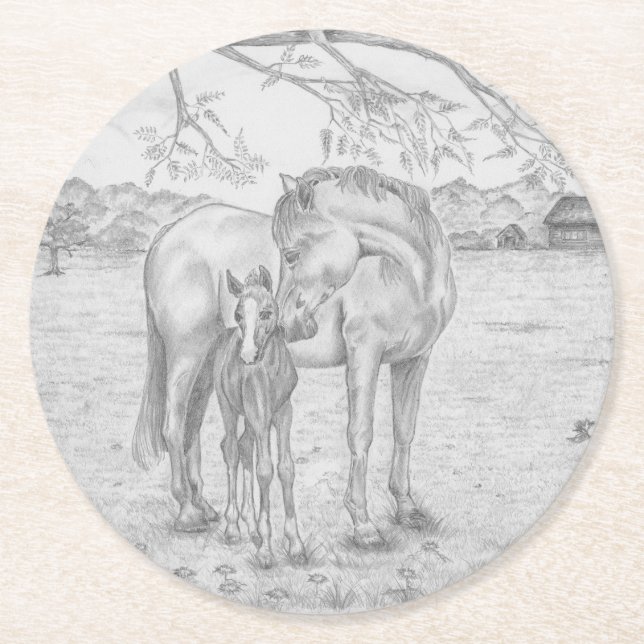 Mare och föl underlägg papper rund (Framsidan)