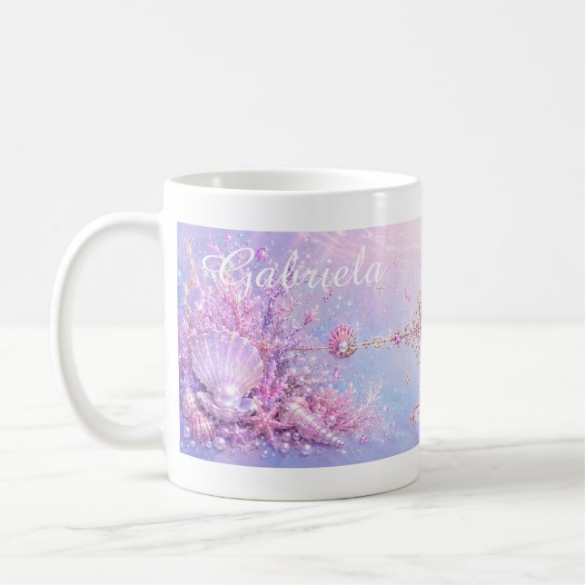 Mareena Magisk Havfruefantasi Redigerbar Kaffemugg (Vänster)