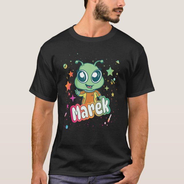 MAREK - Cute Boy Namn med söt Alien T Shirt (Framsida)