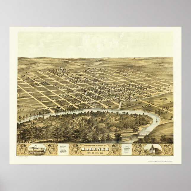 Marengo, IA Panoramic Karta - 1868 Poster (Framsidan)
